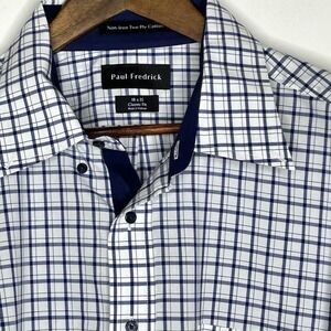 Paul Fredrick Mens Non Iron Two Ply Cotton Classic Fit Dress Shirt 18 x 35 Plaid